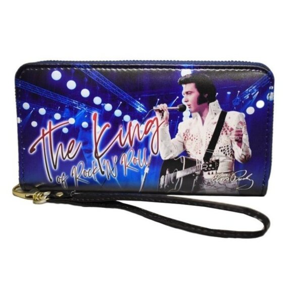 New Blue Elvis Presley Clutch Purse Wallet Zip Wristlet Coin Phone Holder Card - Picture 1 of 3